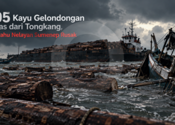 405 Kayu Gelondongan Lepas dari Tongkang, 6 Perahu Nelayan Sumenep Rusak