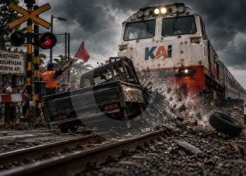 Ban Lepas di Perlintasan, Pikap Tertemper KA Sembrani di Kendal